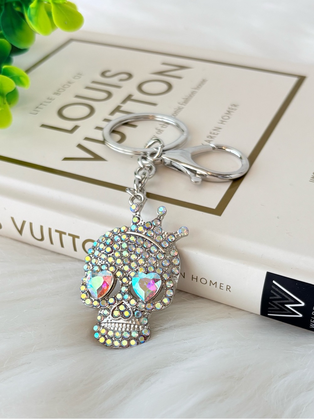 Crystal Crown Skull Keychain/Bag Charm - Iridescent Rhinestones